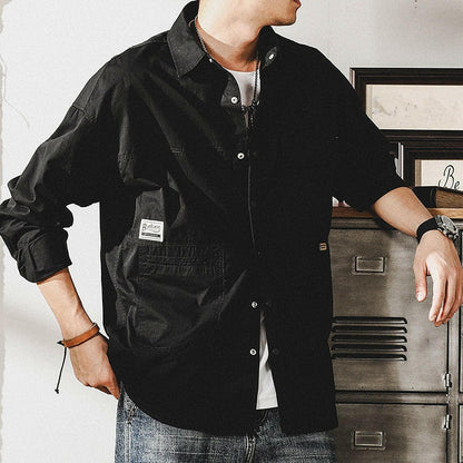 Pocket Long-sleeved Loose Shirt A0092