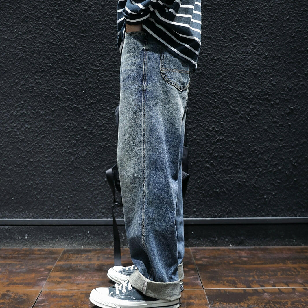 Straight Simple Loose Jeans P0047.
