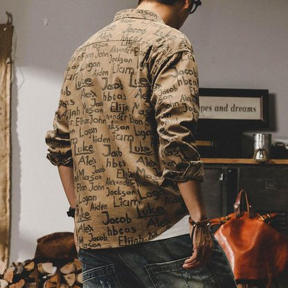 Long-sleeved Retro Printed Shirt A0125