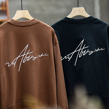 Embroidery Long-sleeved Loose Round Neck T-shirt A0518