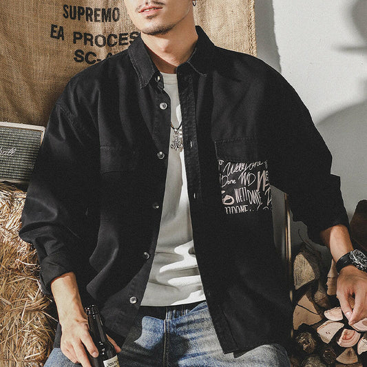 Pocket Print Long-sleeved Tooling Shirt A0114