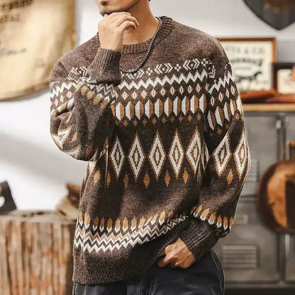 Retro Jacquard Knit Sweater A1165