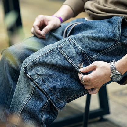 American Retro Drawstring Multi-pocket Jeans A0411