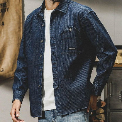Striped-shirt Long-sleeved Casual Denim-jacket A0328