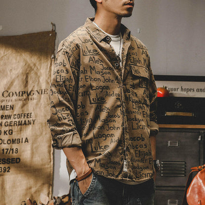 Long-sleeved Retro Printed Shirt A0125