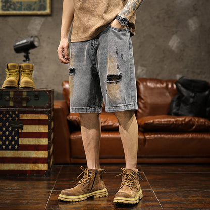 Ripped Straight Denim Shorts A1010