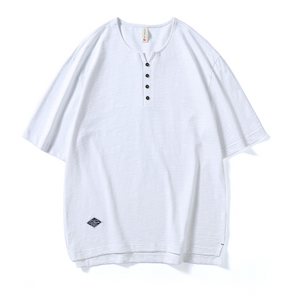 Henry Collar Short-sleeved Simple T-shirt A0966