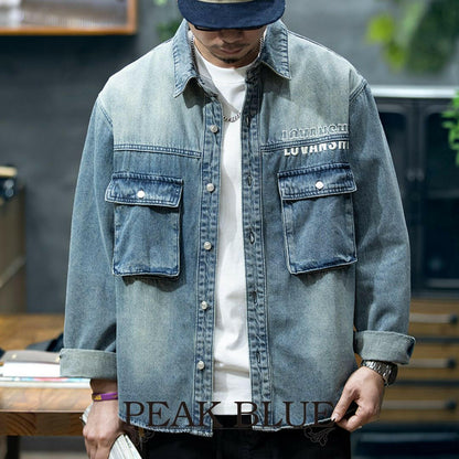 American Retro Long-sleeved Denim Shirt A0889
