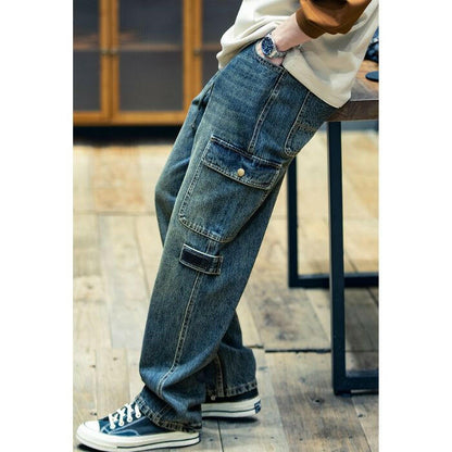 Straight Jeans Loose Multi-Pocket Pants A0378