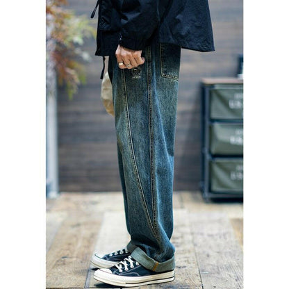 Embroidery Straight Jeans Loose Cotton Pants A0447