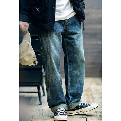 Embroidery Straight Jeans Loose Cotton Pants A0447