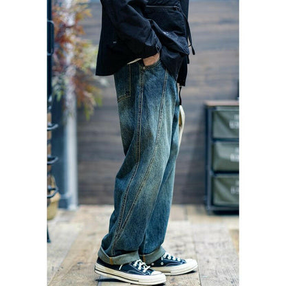 Embroidery Straight Jeans Loose Cotton Pants A0447