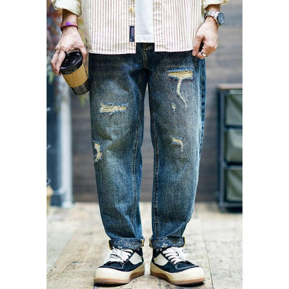 Broken Hole Loose Straight Jeans A0455