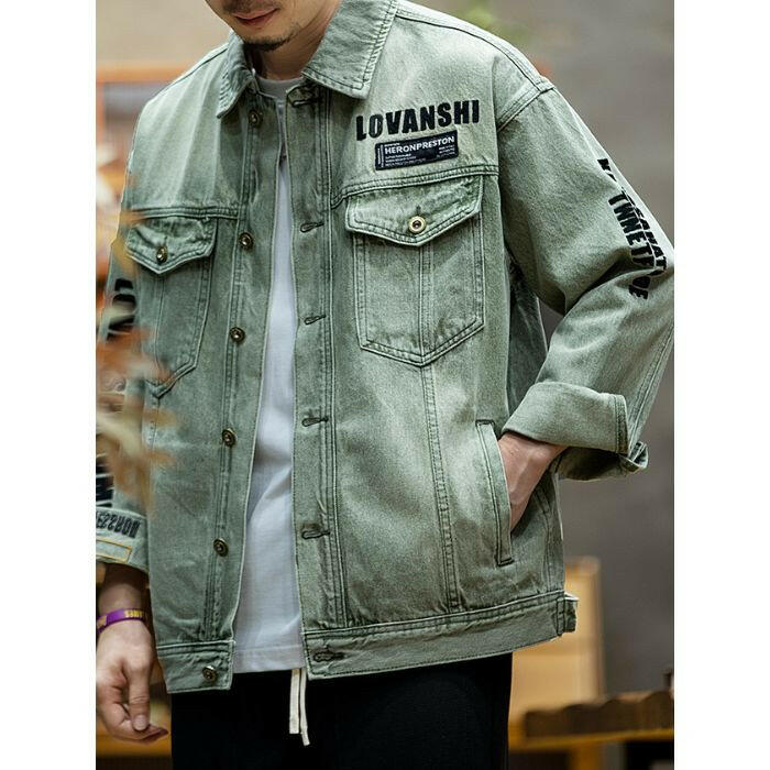 Yellow Mud Dyed Denim Loose Embroidery Jacket A0484