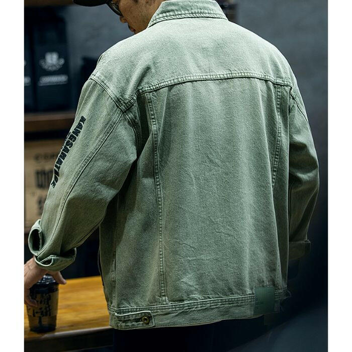 Yellow Mud Dyed Denim Loose Embroidery Jacket A0484